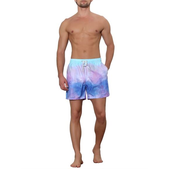 Men's Tie Dye Printed Elastic Waistband Vacation Swim Trunks Blue - Picture 2 of 5